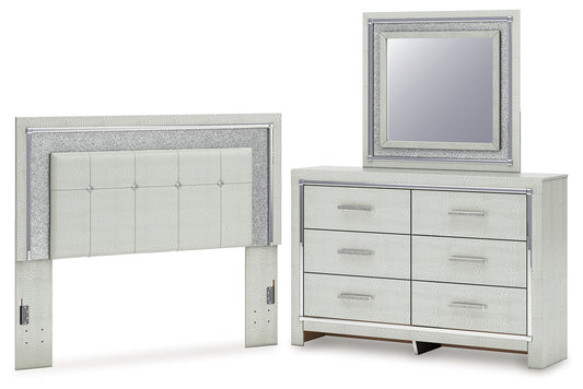 Zyniden Queen Upholstered Panel Headboard, Dresser and Mirror