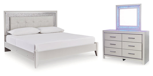 Zyniden Full Upholstered Panel Bed, Dresser and Mirror