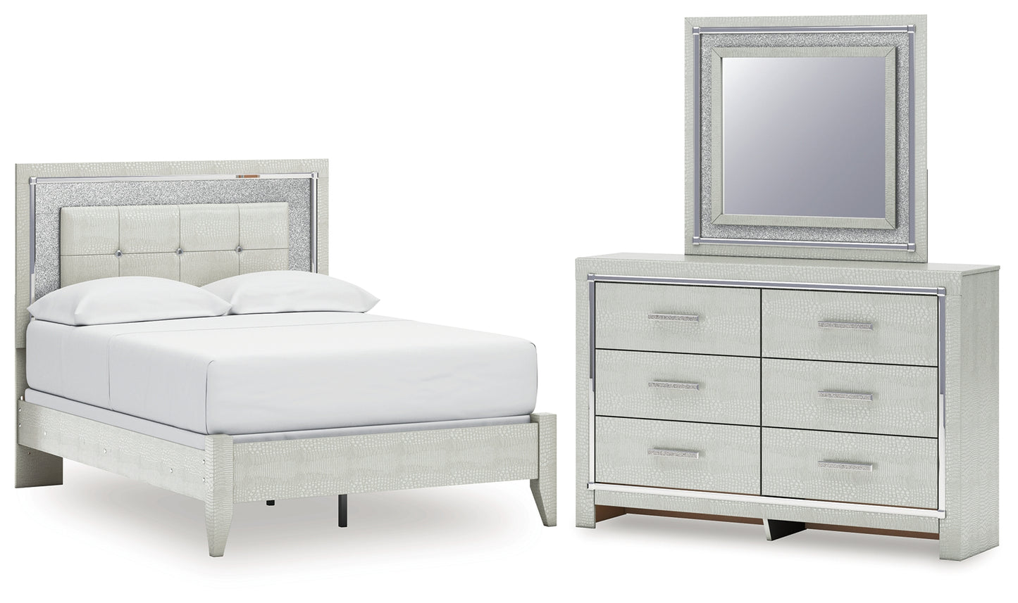 Zyniden Full Upholstered Panel Bed, Dresser and Mirror