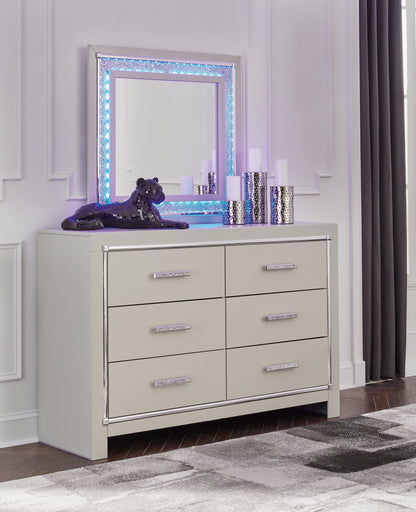 Zyniden King Upholstered Panel Bed, Dresser, Mirror and Nightstand