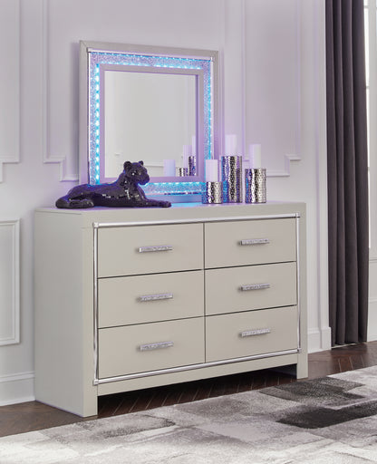 Zyniden King Upholstered Panel Bed, Dresser and Mirror