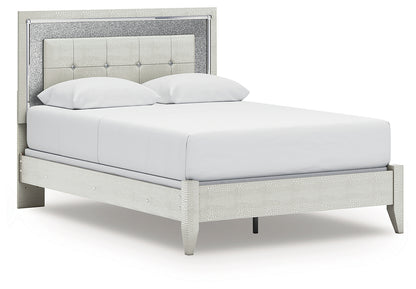 Zyniden Queen Upholstered Panel Bed, Dresser, Mirror and Nightstand