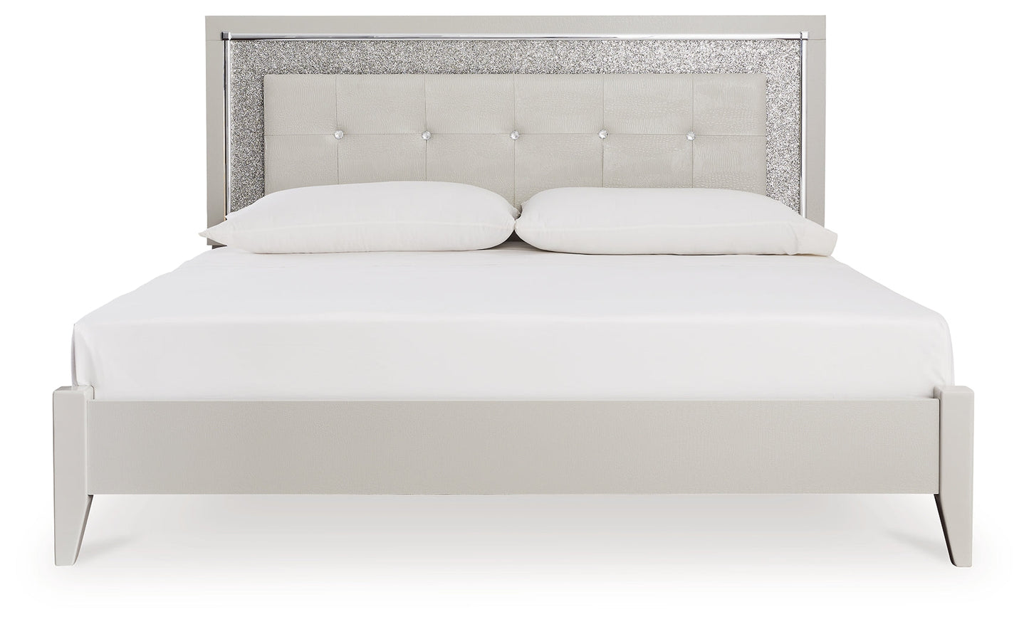 Zyniden King Upholstered Panel Bed, Dresser, Mirror and Nightstand