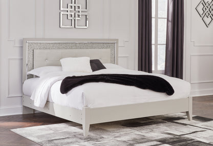Zyniden King Upholstered Panel Bed, Dresser, Mirror and 2 Nightstands