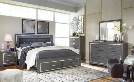 Lodanna King Upholstered Storage Bed, Dresser, Mirror, Chest and 2 Nightstands