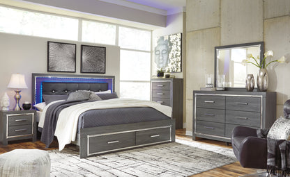 Lodanna King Upholstered Storage Bed, Dresser, Mirror, Chest and 2 Nightstands