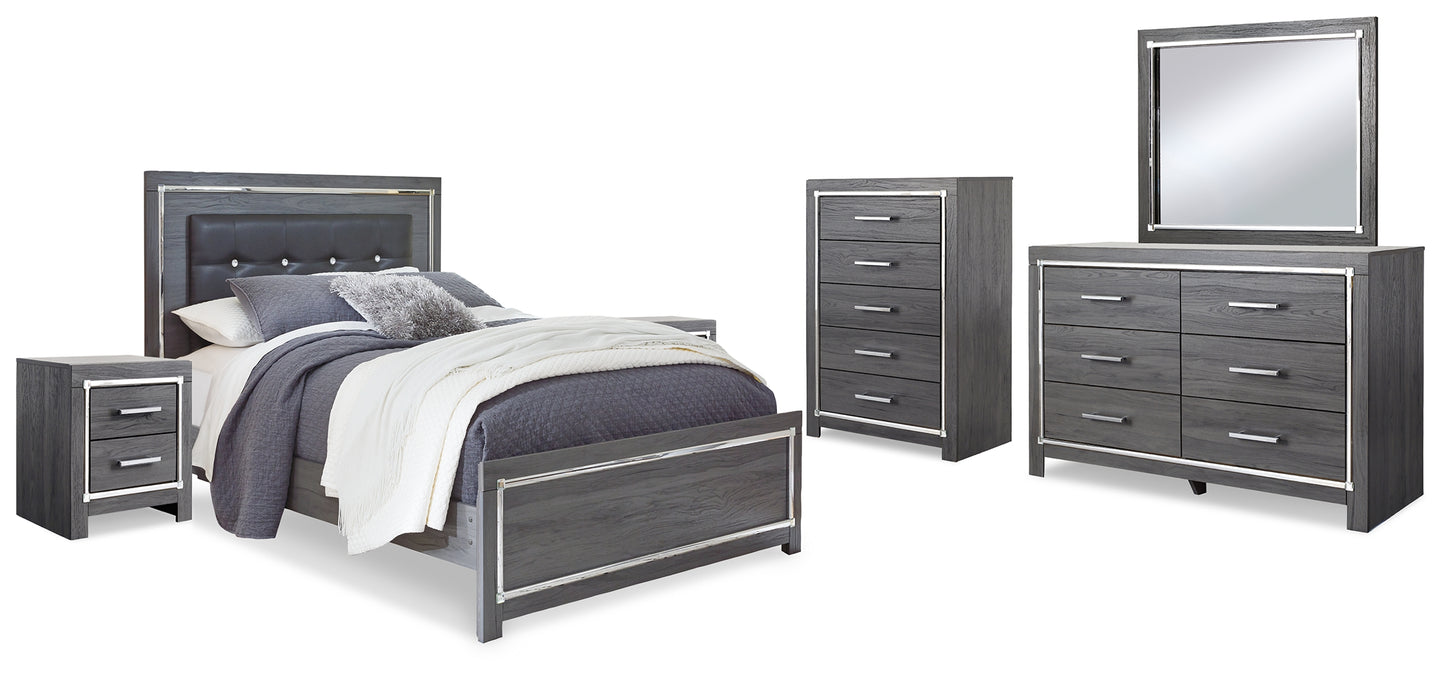 Lodanna Queen Upholstered Panel Bed, Dresser, Mirror and 2 Nightstands