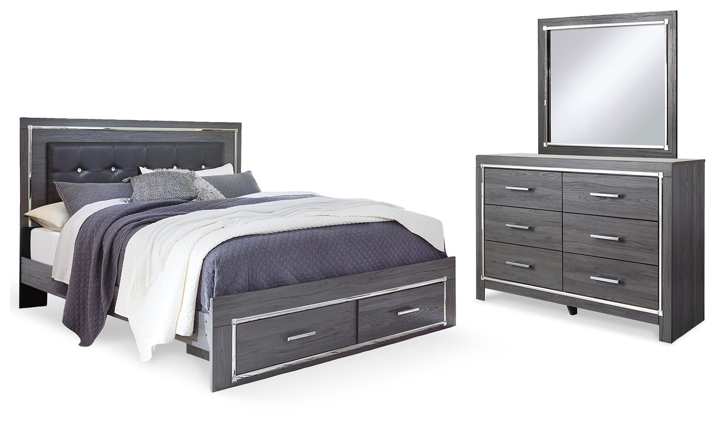 Lodanna King Upholstered Storage Bed, Dresser and Mirror