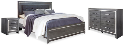 Lodanna King Upholstered Panel Bed, Dresser and Nightstand