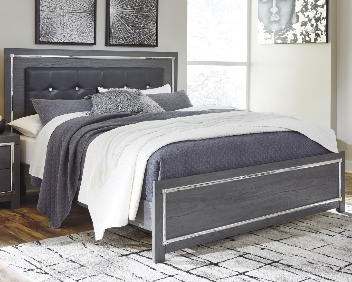 Lodanna King Upholstered Panel Bed, Dresser, Mirror and Nightstand