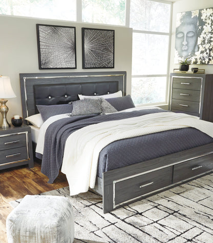 Lodanna King Panel Storage Bed with Mirrored Dresser and Nightstand