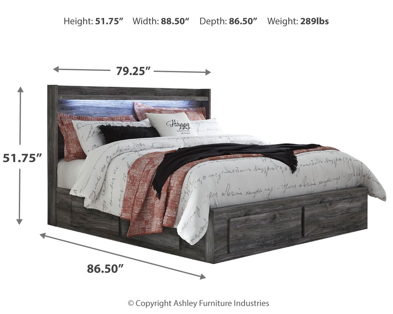 Baystorm King Panel Storage Bed with Mirrored Dresser and Nightstand