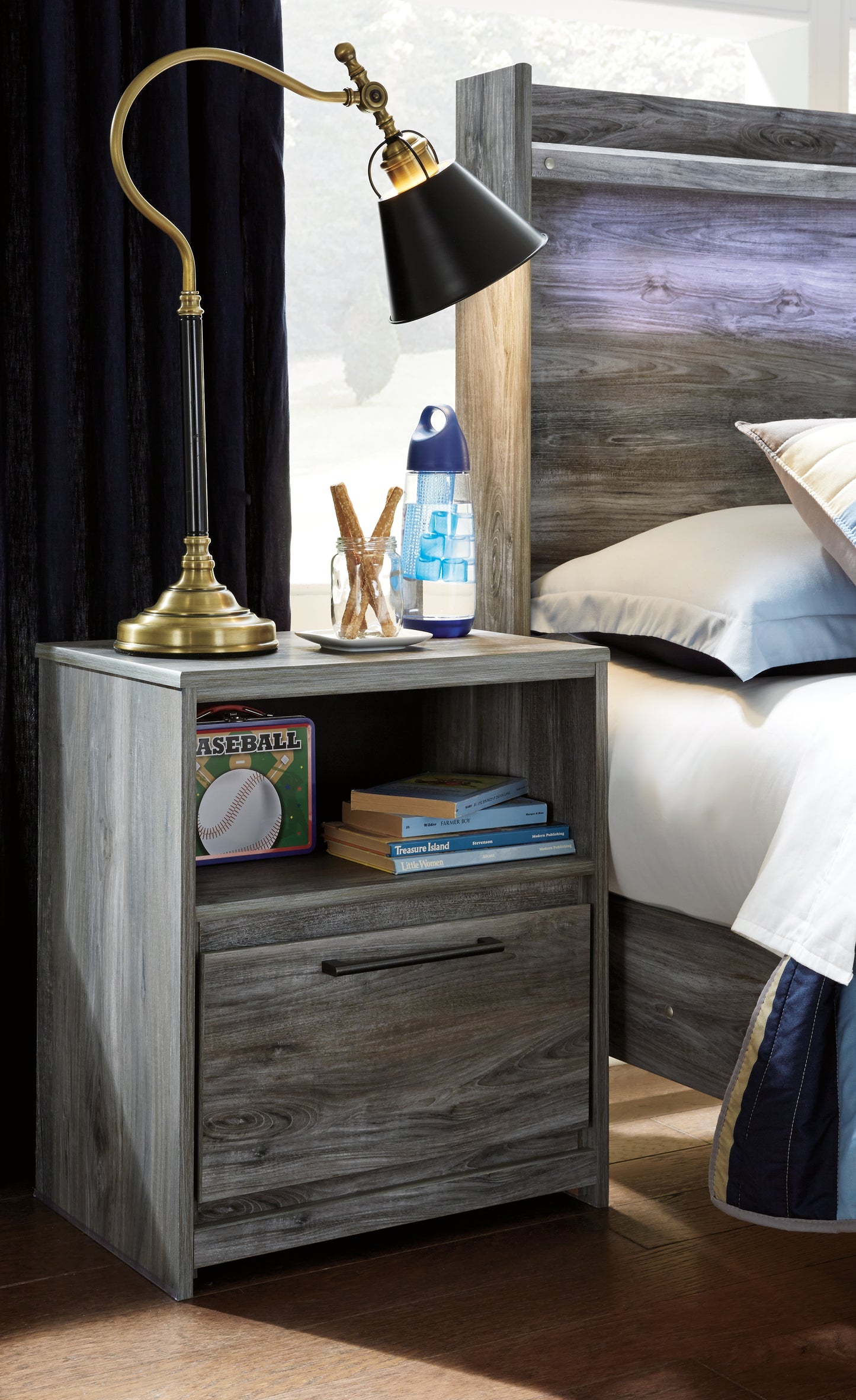 Baystorm King Panel Bed, Dresser, Mirror, and Nightstand