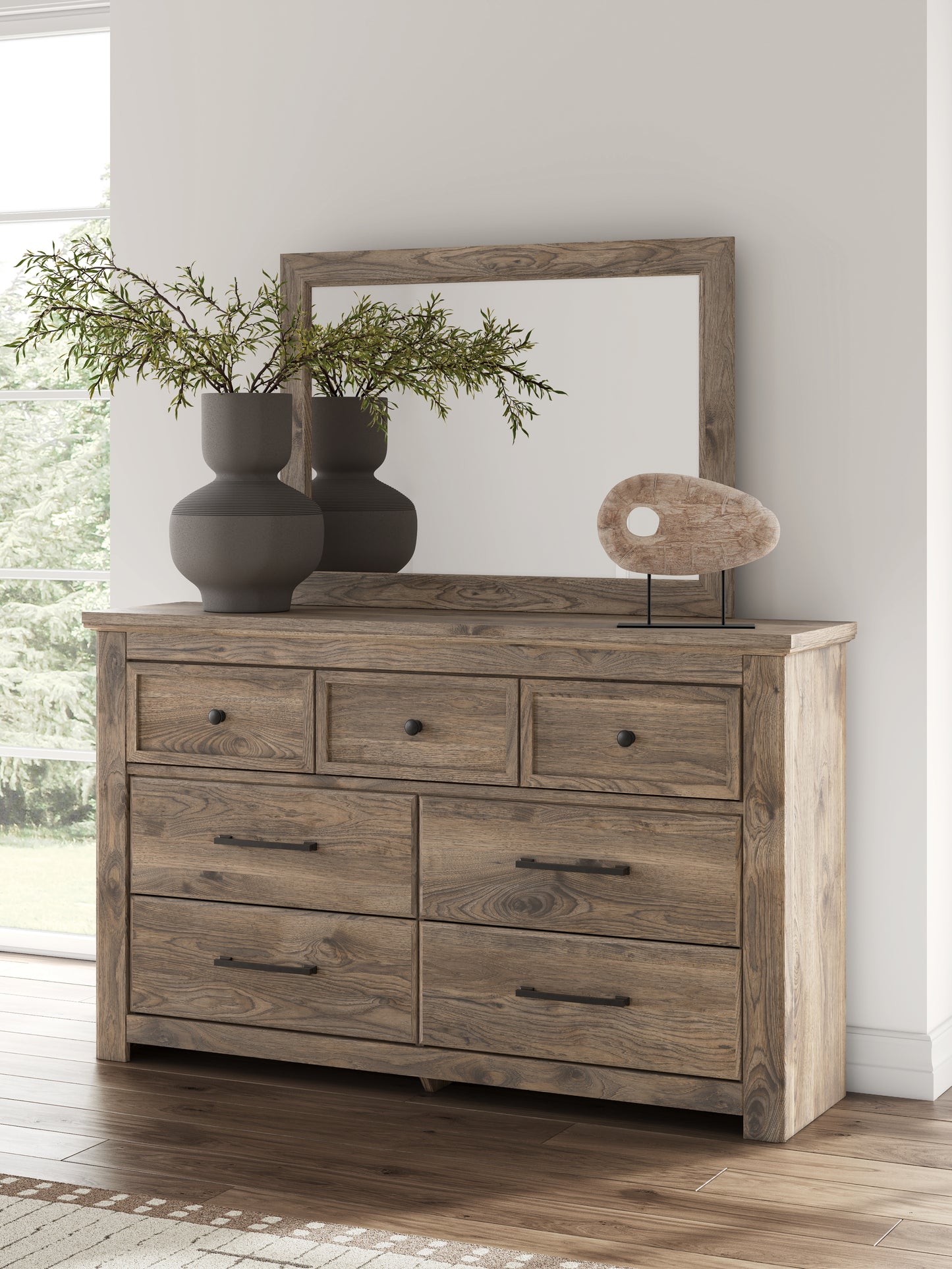 Rusticott Queen Panel Bed, Dresser and Mirror