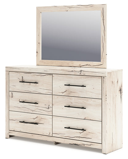 Lawroy King Panel Bed with Storage, Dresser and Mirror