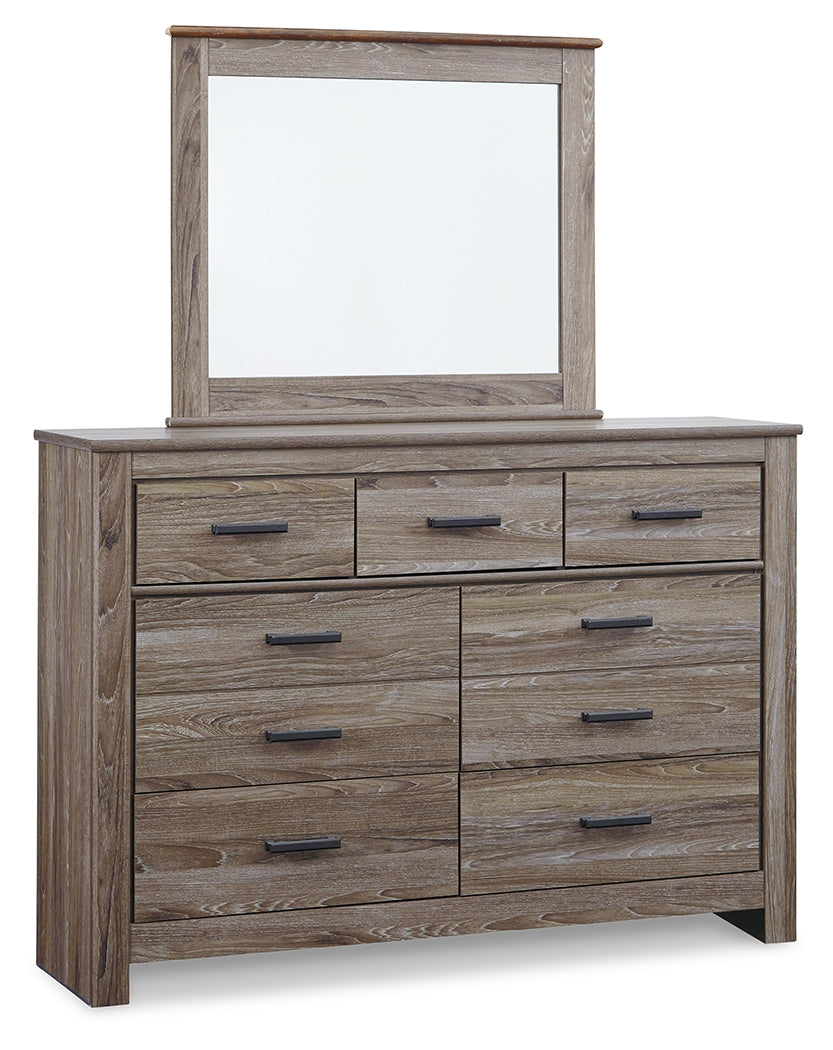 Zelen Queen Panel Bed, Dresser, Mirror and Nightstand