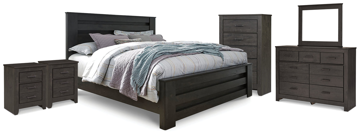 Brinxton King Panel Bed, Dresser Mirror, Chest and 2 Nightstands