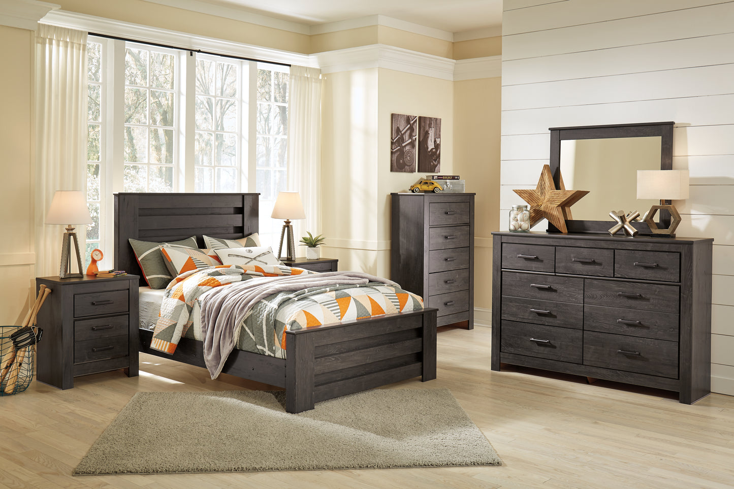 Brinxton Full Panel Bed, Dresser and Mirror