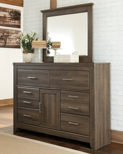 Juararo California King Poster Bed, Dresser, Mirror and 2 Nightstands