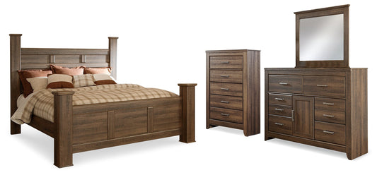 Juararo King Poster Bed, Dresser, Mirror and Chest