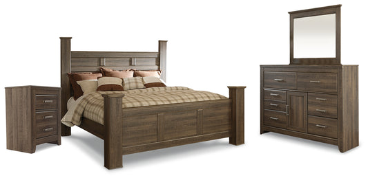 Juararo King Poster Bed, Dresser, Mirror and Nightstand