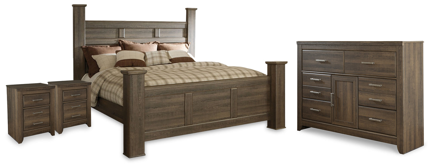 Juararo California King Poster Bed, Dresser and 2 Nightstands