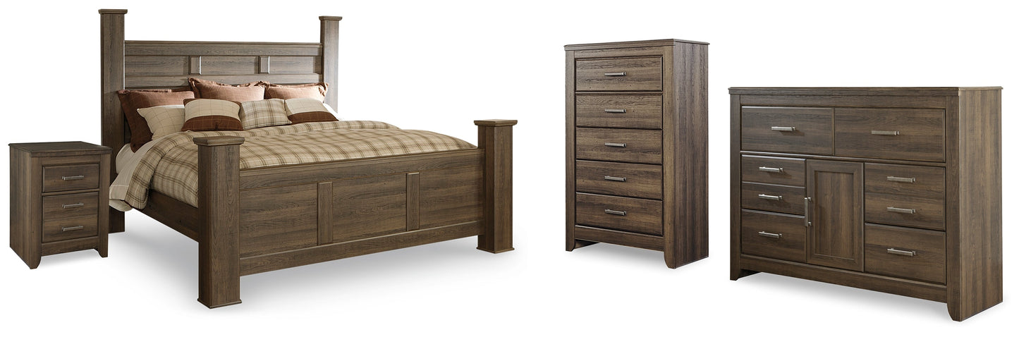 Juararo King Poster Bed, Dresser, Chest and Nightstand