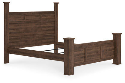 Juararo California King Poster Bed, Dresser, Mirror and 2 Nightstands