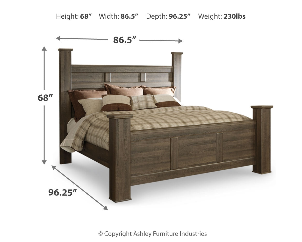 Juararo California King Poster Bed, Dresser, Mirror and 2 Nightstands