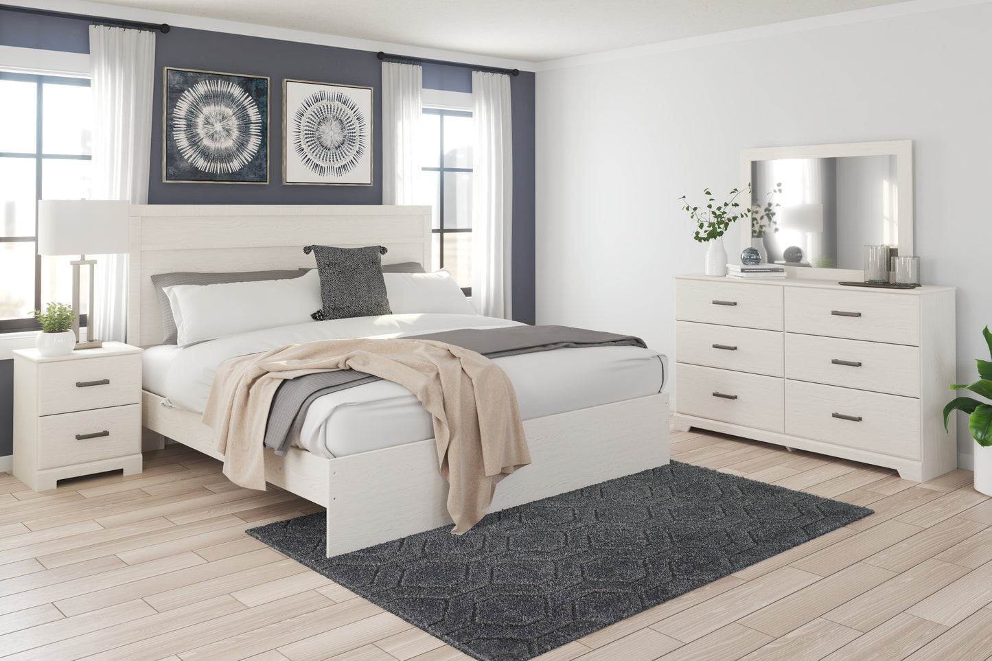 Stelsie King Panel Bed with Dresser, Mirror and Nightstand