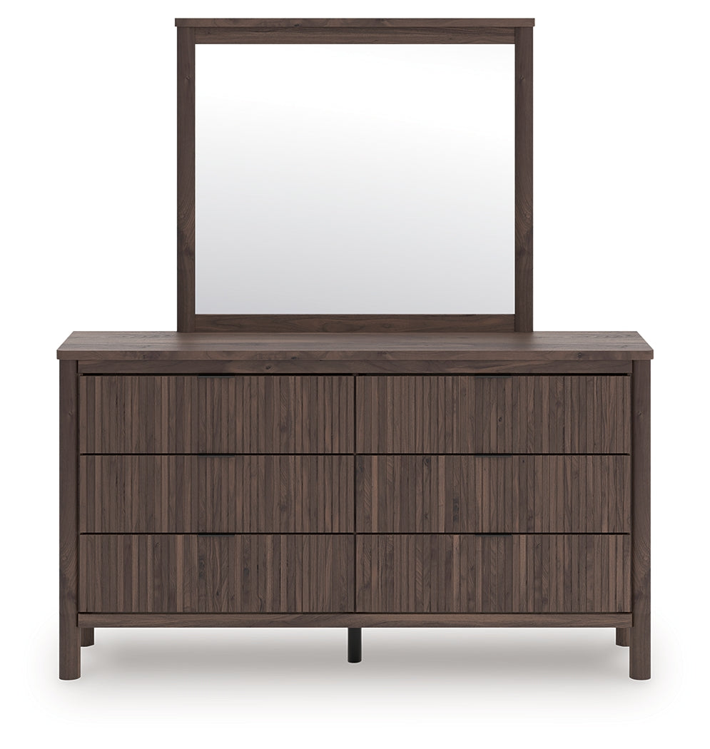 Pamytta Queen Upholstered Panel Bed, Dresser and Mirror