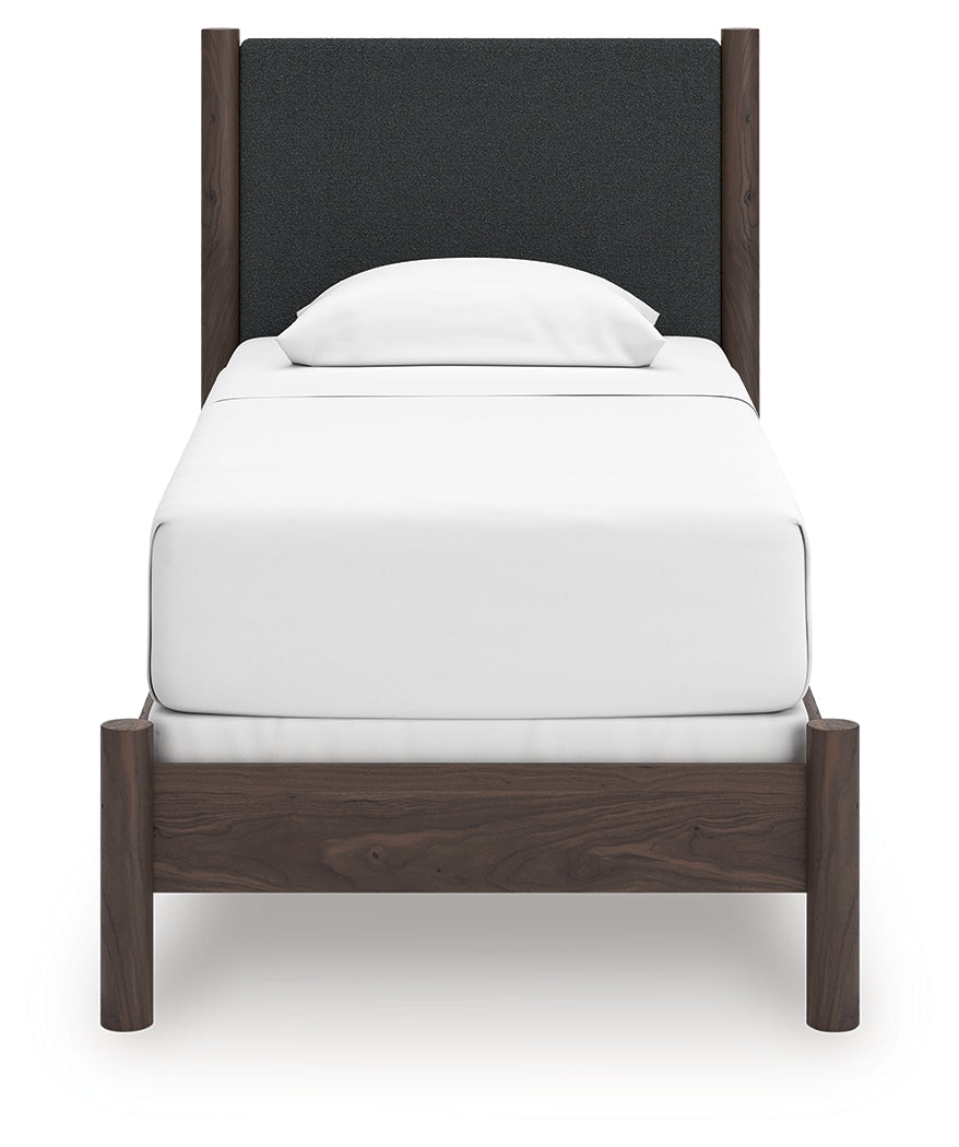 Pamytta Twin Upholstered Panel Bed, Dresser and Mirror