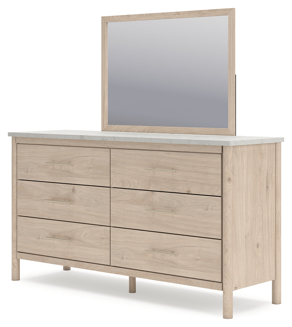 Cadmori Full Upholstered Panel Bed, Dresser and Mirror