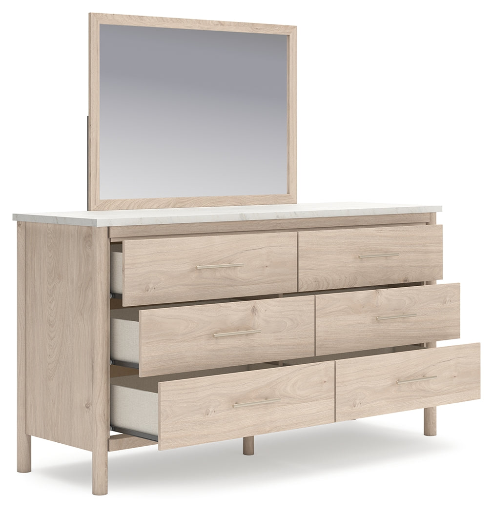 Cadmori Full Upholstered Panel Bed, Dresser and Mirror