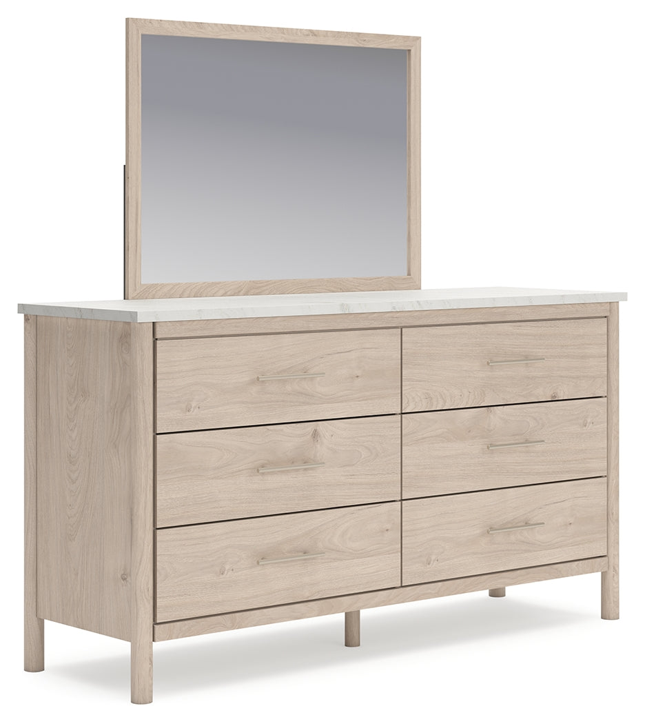 Cadmori Full Upholstered Panel Bed, Dresser and Mirror
