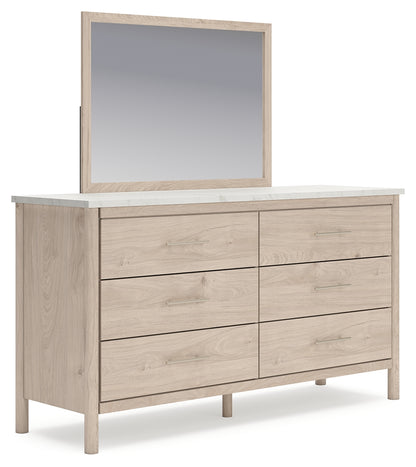 Cadmori King Upholstered Panel Bed, Dresser, Mirror and Nightstand