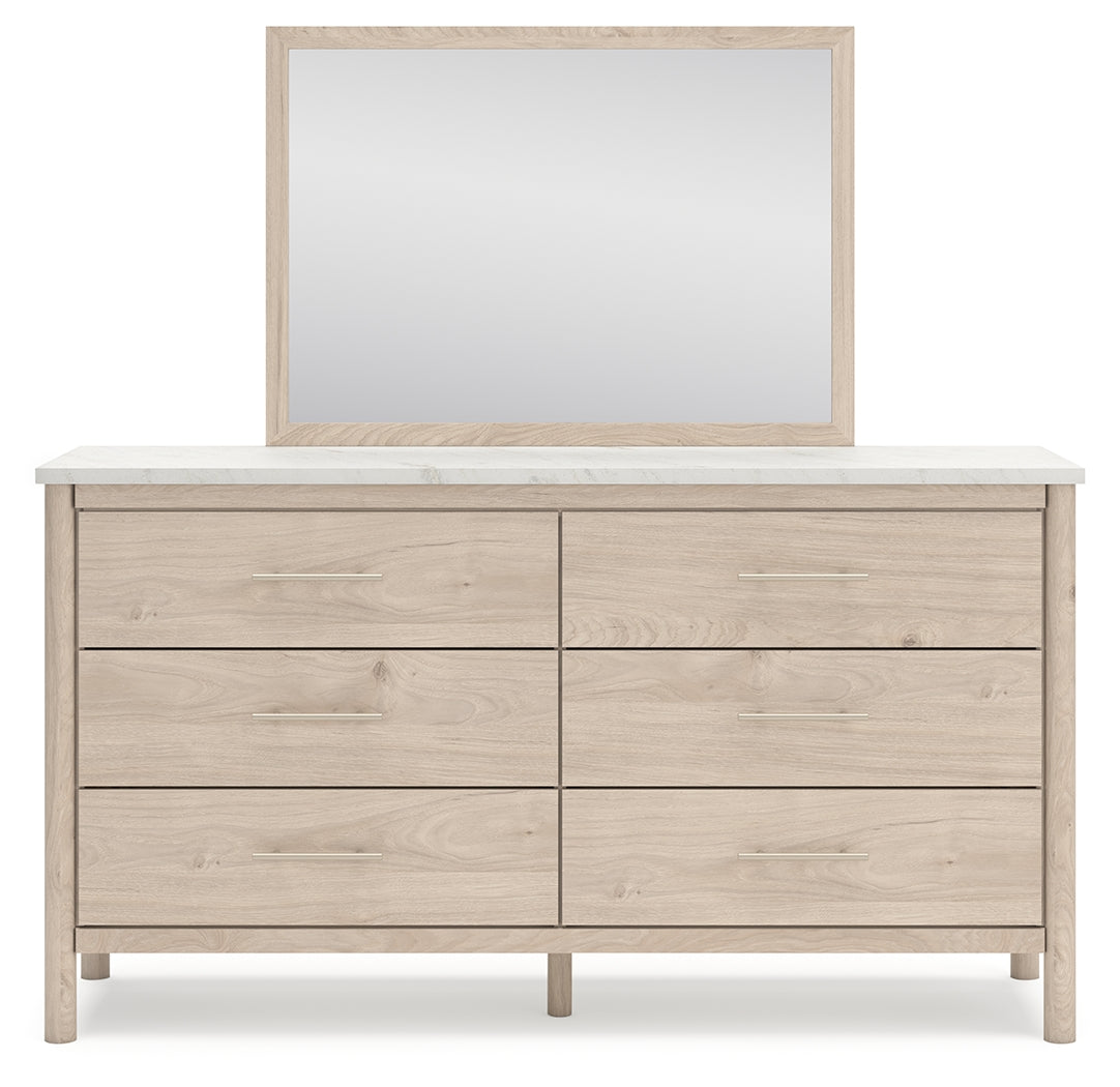 Cadmori Full Upholstered Panel Bed, Dresser and Mirror