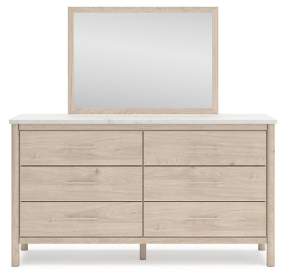 Cadmori Full Upholstered Panel Bed, Dresser and Mirror