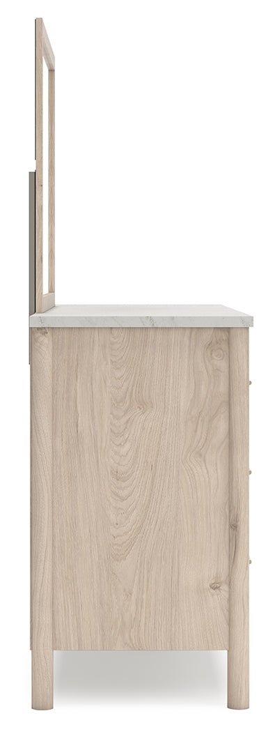 Cadmori Full Upholstered Panel Bed, Dresser and Mirror