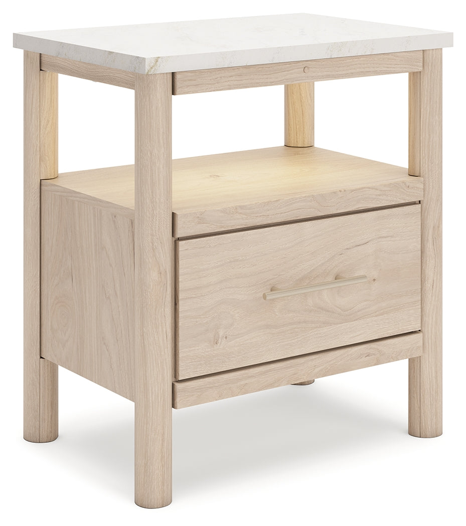 Cadmori Queen Upholstered Panel Bed, Dresser and Nightstand