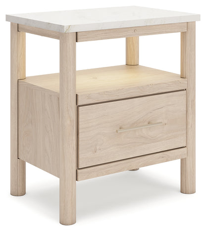 Cadmori Queen Upholstered Panel Bed, Dresser and Nightstand
