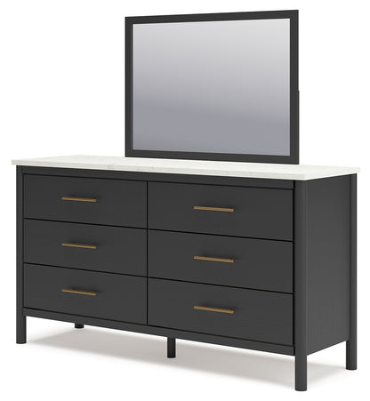 Cadmori King Upholstered Panel Bed, Dresser and Mirror