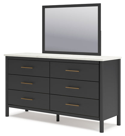 Cadmori King Upholstered Panel Bed, Dresser and Mirror