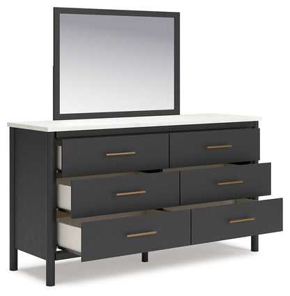 Cadmori King Upholstered Panel Bed, Dresser and Mirror