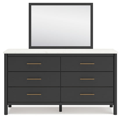 Cadmori King Upholstered Panel Bed, Dresser and Mirror