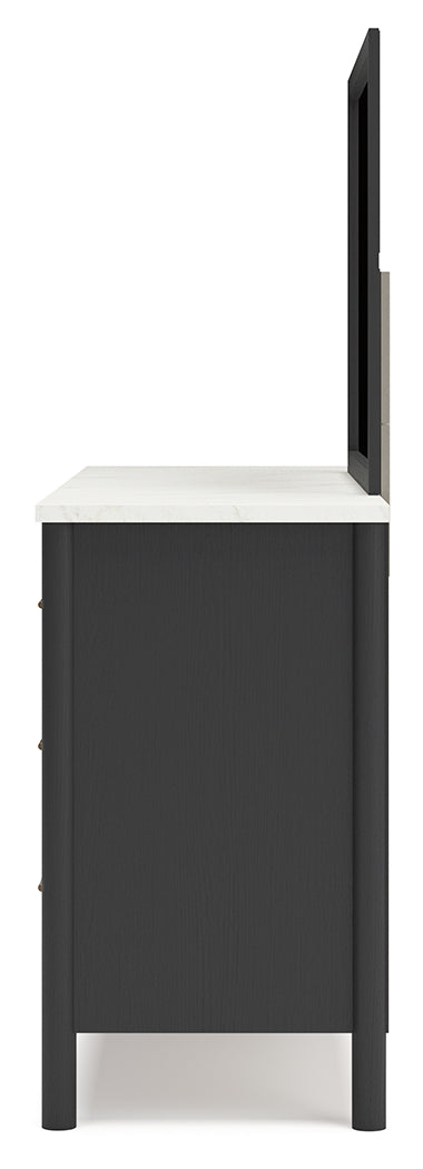 Cadmori King Upholstered Panel Bed, Dresser and Mirror