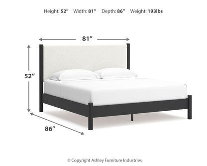 Cadmori King Upholstered Panel Bed, Dresser and Mirror