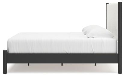 Cadmori King Upholstered Panel Bed, Dresser and Mirror