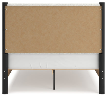 Cadmori Full Upholstered Panel Bed, Dresser and Mirror