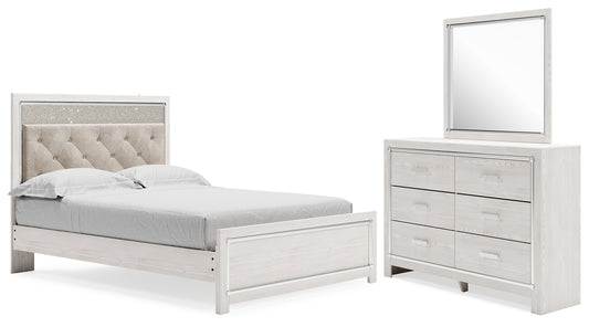 Altyra Queen Upholstered Panel Bed, Dresser and Mirror